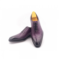 Giorostan 高端全手工製正裝皮鞋 紫色牛津鞋 翼紋款