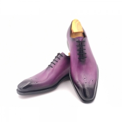 Giorostan 高端全手工製正裝皮鞋 紫色牛津鞋 無接縫雕花款